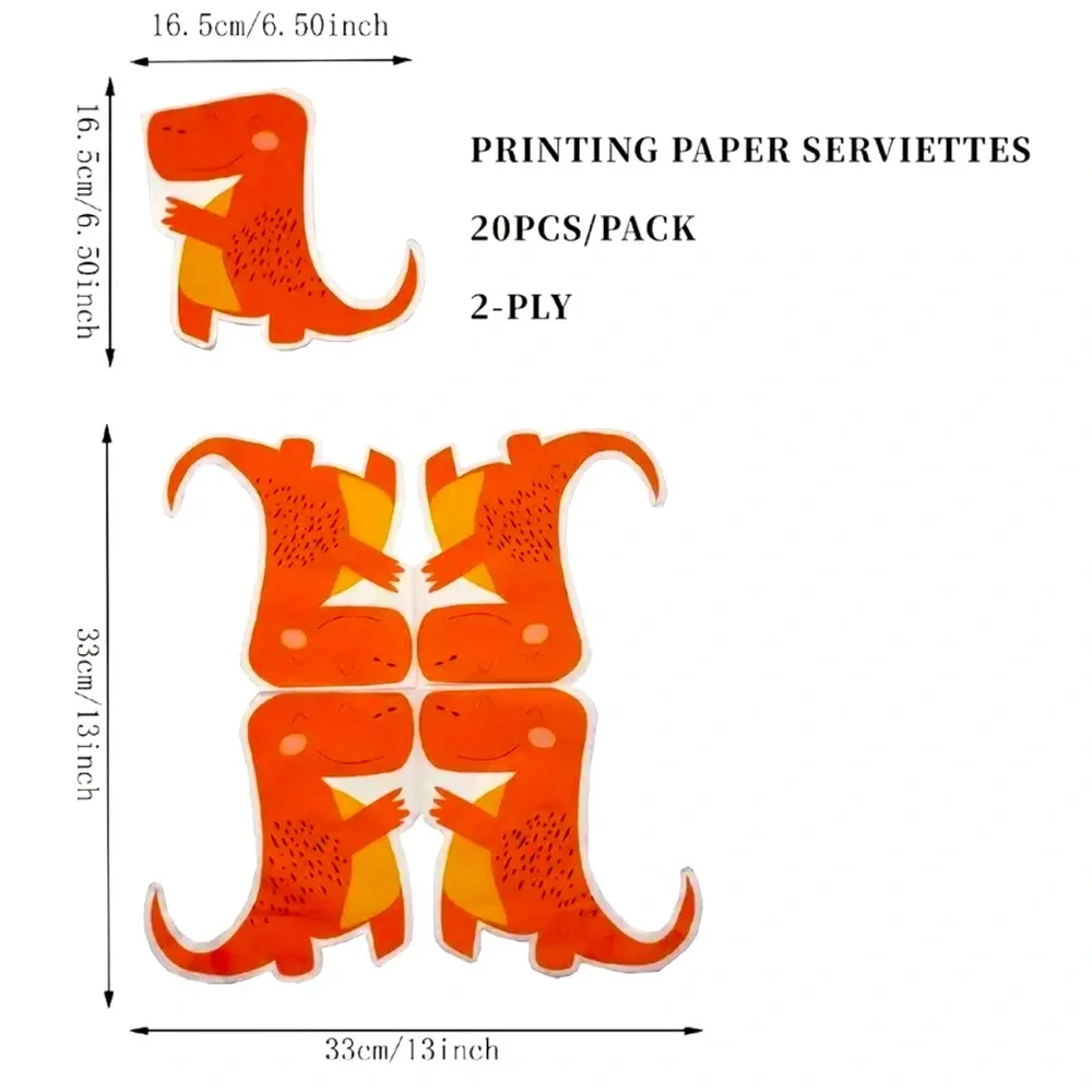 Orange Dinosaur Shaped Paper Napkins, 20-ct